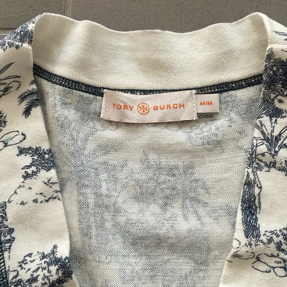 Tory Burch tropical print navy blue white/cream cotton cardigan - Picture 5 of 17